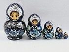 Matryoshka Nesting Dolls Set Of 5 Wooden Hand Painted Blue Metallic 3 25  Vtg