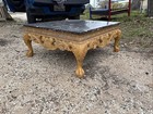 Baroque Style Marble Top Coffee Table With Ornate Carved Wood