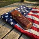 Sk Customs Premium Leather Sheath - 5  Trapper Basketweave Hand-stamped Artisan