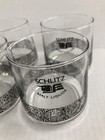 4 Schlitz Malt Liquor Beer Highball Glass  Thick Bottoms Black Clear Vtg