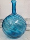 Antique Vintage Blue Hand Blown Glass Vase Jug Zanesville   Large 12 Inch