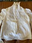 Antique Victorian Edwardian White Lace Cotton High Collar Bodice Pigeon Blouse