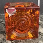 Mcm Viking Glass Orange Yellow  persimmon  Cube Bullseye Votive Candle Holder