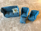 Vtg Concord Miniatures Dollhouse Floral Living Room Set Sofa Armchairs   Ottoman