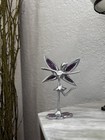 Vintage Pewter Silver Fairy Figurine Purple Glitter Wings On Flower Base Statue