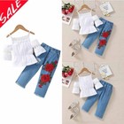 Toddler Kids Baby Girls Clothes Lace Halter Tops denim Jeans Pants Outfits Set