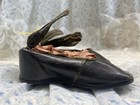 Antique Baby Shoes 1810 s Leather Doll Flat Black Ankle Straps