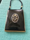 Antique Mondaine Compact 4  Black Laquer Art Deco Double Powder W strap