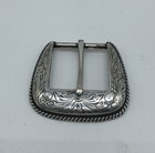 Vintage Western Floral Engraved Belt Buckle Silver Tone Rope Border Taiwan
