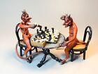 Vienna Bronze Scene Of 2 Devils Playing Chess  Signed Bergman