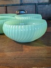 Set Of 6   Rare Vintage Fire King Green Jadeite Bulb Bowl 6 Inches Ribbed Swirl