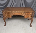 Antique Carved Oak Partners Desk With Carved Maidens And Claw Feet
