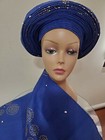 Auto Gele  Fully Stoned Ready-made Aso Oke  Head Tie With Shoulder Shawl 
