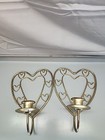 Vintage Pair Of  Gold Metal Wall Hanging Heart Candlestick Holders