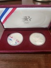 1984 Los Angeles Olympic Silver Dollar 2-coin Proof Set W  Original Box   Coa