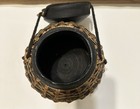 Round Antique Oriental Asian Rice Container Box Lid Woven Wicker Basket Wood 