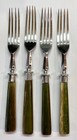 Set Of 4 Sterling Silver   Green Stained Bone Handled 8  Forks  Sheffield  1860