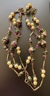 Vintage Art Deco Czech Art Glass Flower Bead Link Long Necklace 56   