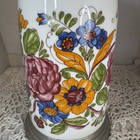 Vintage Ceramic Hand Painted Beer Stein Hinged Pewter Lid   Base Floral Design 