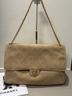 Light Khaki Suede Quilted Large Flap Bag Gold Chain Shoulder Crossbody Handbag