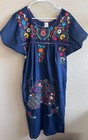 Artesanias F r  Inc  Mexican Embroidered Huipil Dress Blue Cotton Peacock M
