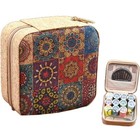 Vintage Floral Printing Sewing Kit Box Thread Needle Scissor Tape Measure Travel