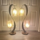 Vintage Mid Century Modern Lucite Spaghetti Shades Walnut Brass Lamps Mcm 38 5 