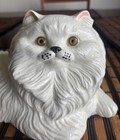 Large Hobbyist Ceramic White Persian Cat Glass Eyes Kitten Longhair Figurine
