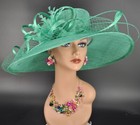 Turquoise  Wide Brim Sinamay Hat Church Kentucky Derby Hat Carriage Tea  Wedding