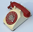 Vintage Telephone Bell System Western Electric Red  white Desk Rotary Phone 1973