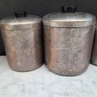 Read Vtg 4 1950s Spun Aluminum  Kitchen Canister Set Flour Sugar Tea Coffee 
