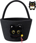 Black Cat Halloween Basket For Kids Trick Or Treat Cup With Name Tag Soft Cotton