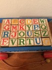 Vintage 1960s Playskool Wooden Alphabet Blocks Wagon Pull Toy Complete