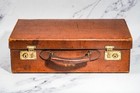 Wonderful Small Antique Leather Travel Suitcase Luggage Home Decor Prop