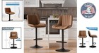 Set Of 2 Adjustable Swivel Bar Stools - Ergonomic Faux Leather Design