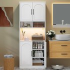 Kitchen Pantry Cabinet  hutch Cabinet Cupboard With Led Lights   Microwave Shelf