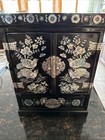 Vintage Black Lacquer  Mother Of Pearl Inlaid Asian Music Jewelry Box 11    X 8   