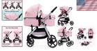 Reversible Seat Baby Stroller Pink 2-in-1 Folding Pram For Newborns   Toddlers