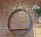 Barrel Hoop Hanging Wall Shelf     Rustic Wine Barrel Rope Shelf   Handmade Usa