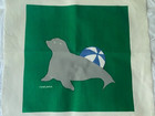 Nos Vtg Marushka Wall Art Fabric Screen Print Seal With Beach Ball 15  X 15 