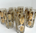 Vintage Highball Cocktail Glasses Set 8 Gold Courtesan Female Portrait Barware