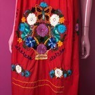 Vintage 70s M Mexican Dress Red Midi Hand Embroidered Puebla Floral Butterfly