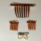 Vntg 3 Hair Combs   1 Barrette Wedding Worthy  Faux Tortoise Shell   Faux Pearl