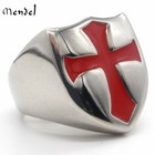 Mendel Knights Templar Ring Stainless Steel Masonic Crusader Shield Cross Silver
