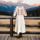 Vyshyvanka Ukrainian Flower Embroidered Ivory Color Linen Long Dress Sz S Unused