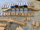 Lot Of 95 Brio Train Wooden Railway Track Straight Curved Riser Train Bridge