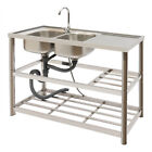Commercial Stainless Restaurant Kitchen Sink Faucet   Drainboad Set Double Bowl