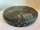 Antique Vintage Chinese Wicker   Bamboo Round Sewing Basket Hand Painted 10 