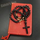 Matte Black Obsidian Polished Black Onyx Bead Cross Necklace Men Women Gift