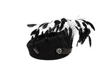 Vintage Bollman Hat Co  Black Wool Doeskin Felt Feathered Pill Box Hat